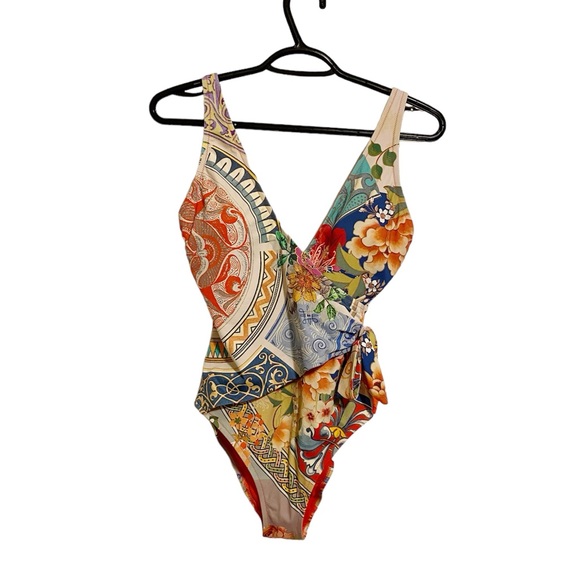 JOHNNY WAS California Mixi one piece swimsuit wrap style multicolor size XS - Picture 8 of 9